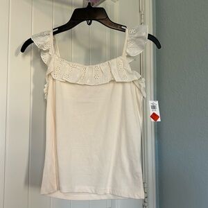 NWT Old Navy white/cream girls eyelet flutter sleeve tank top